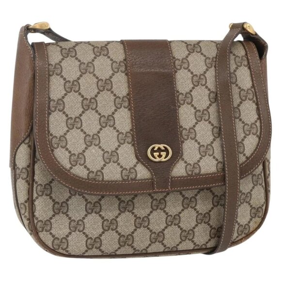 GUCCI GG Supreme Shoulder Bag PVC Beige Gold